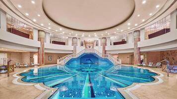 Indoor pool, outdoor pool, open 8:00 AM to 6:00 PM, pool umbrellas