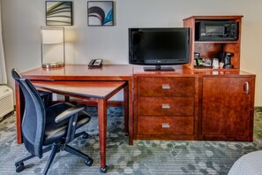Hypo-allergenic bedding, desk, laptop workspace, iron/ironing board