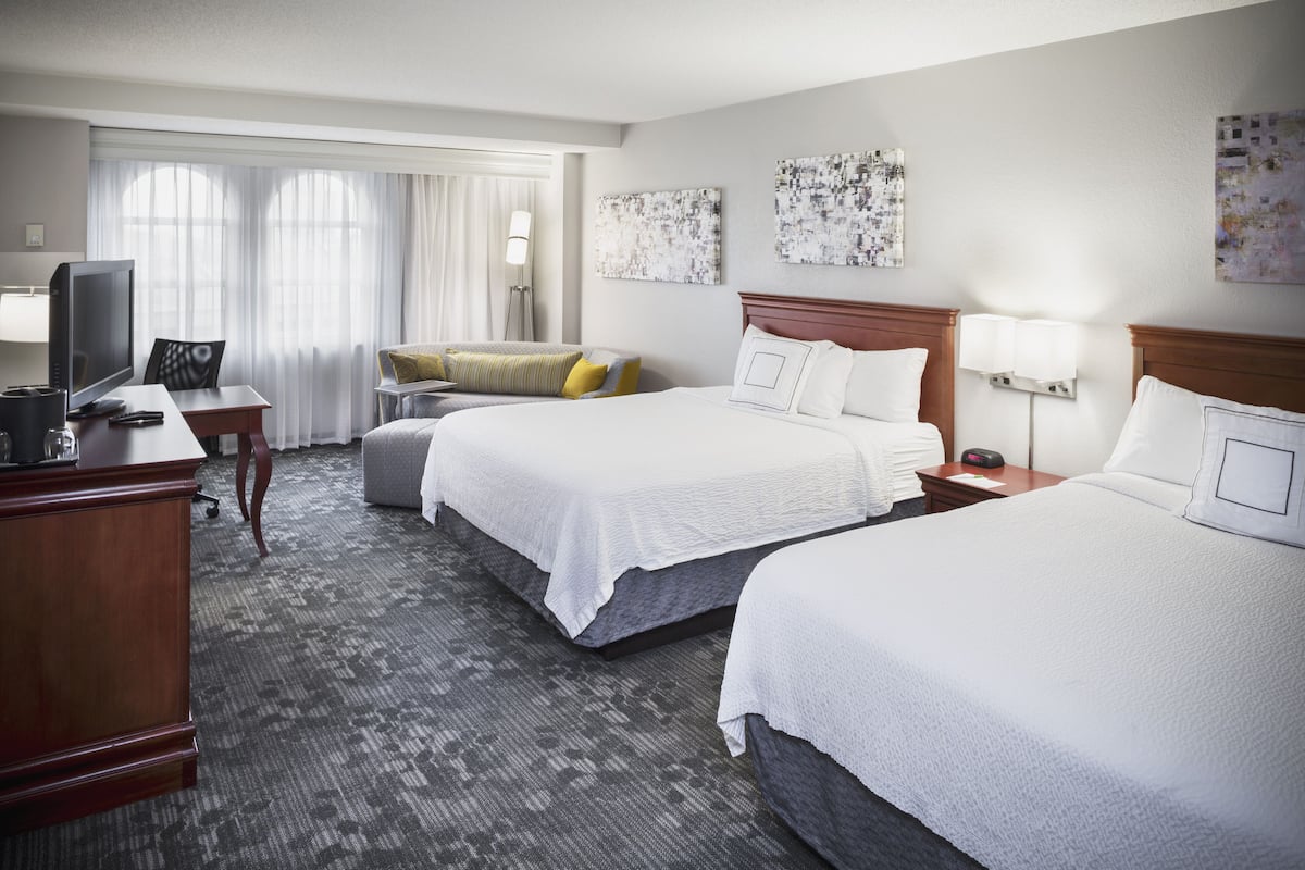 hypo-allergenic bedding, desk, laptop workspace, iron/ironing board