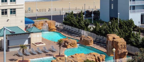 Indoor pool, seasonal outdoor pool, pool loungers
