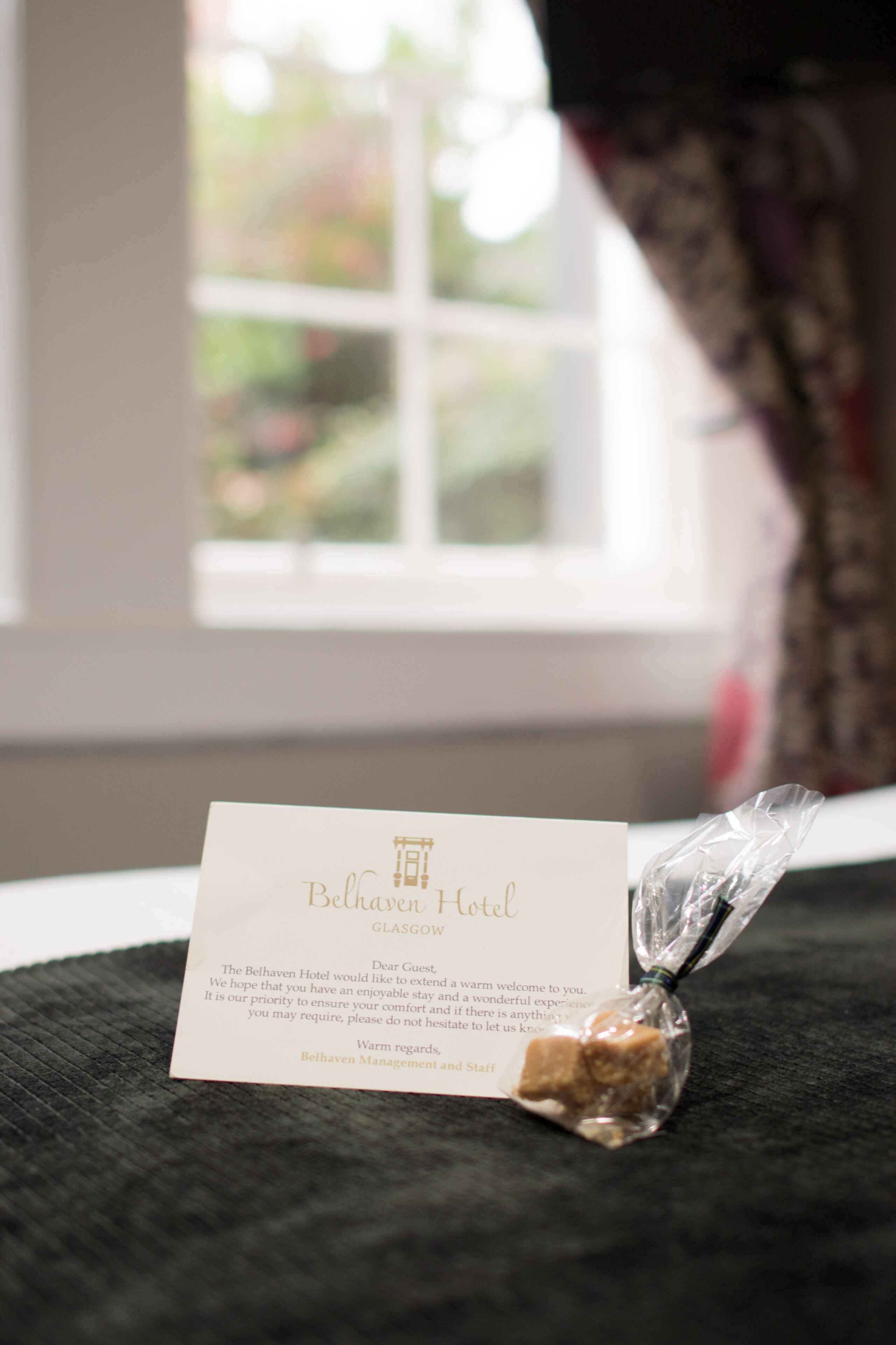 Une carte de bienvenue de l’hôtel Belhaven, à Glasgow.