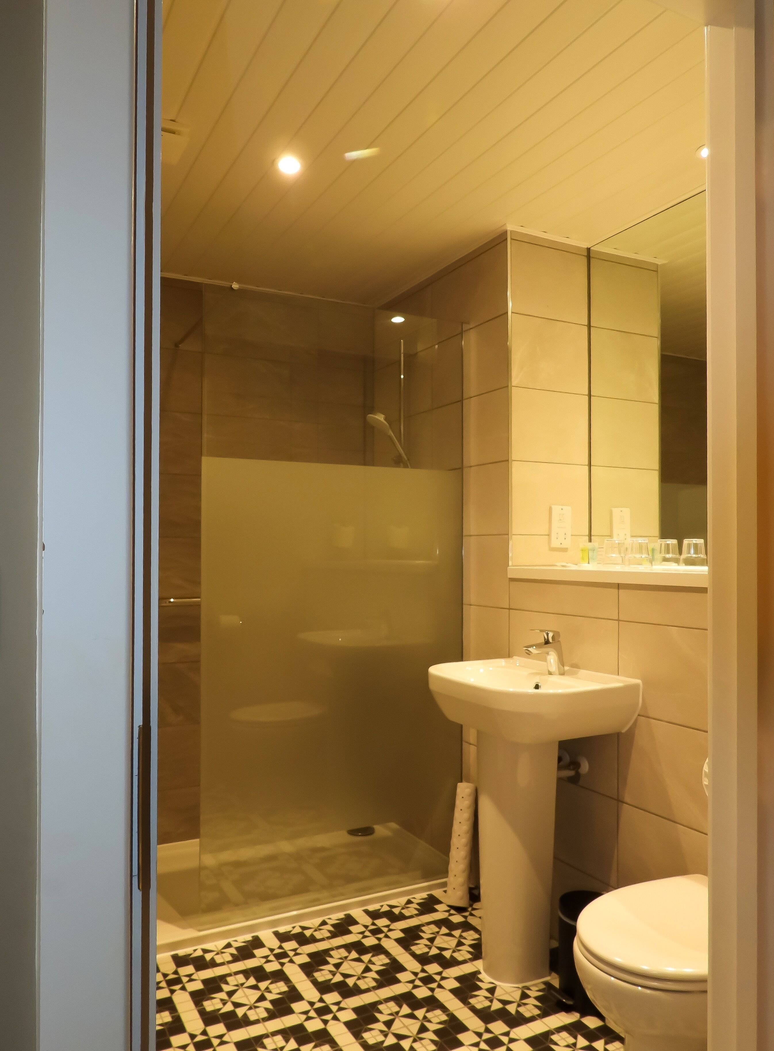 shower, free toiletries, hair dryer, towels