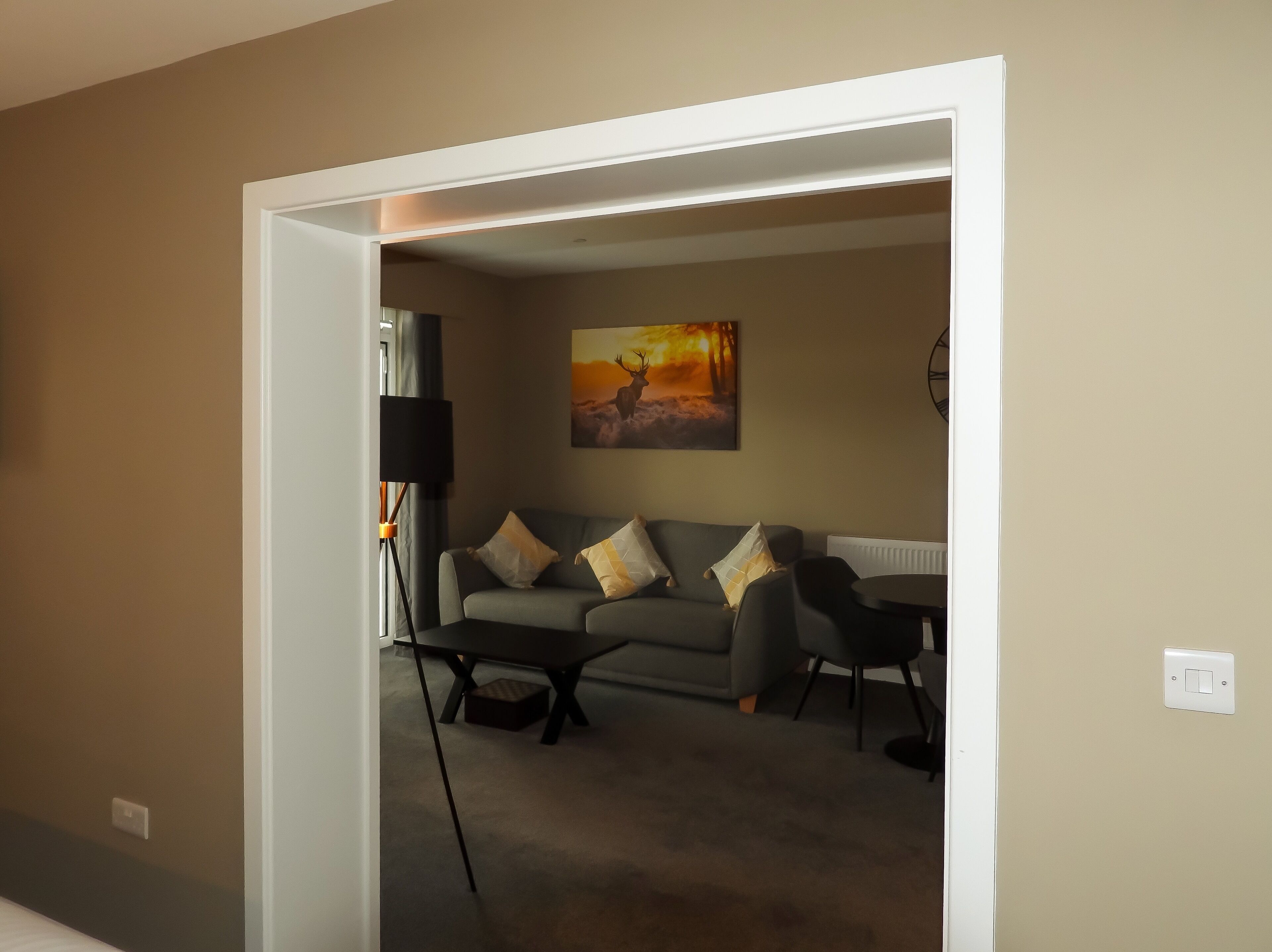 desk, laptop workspace, iron/ironing board, free wifi