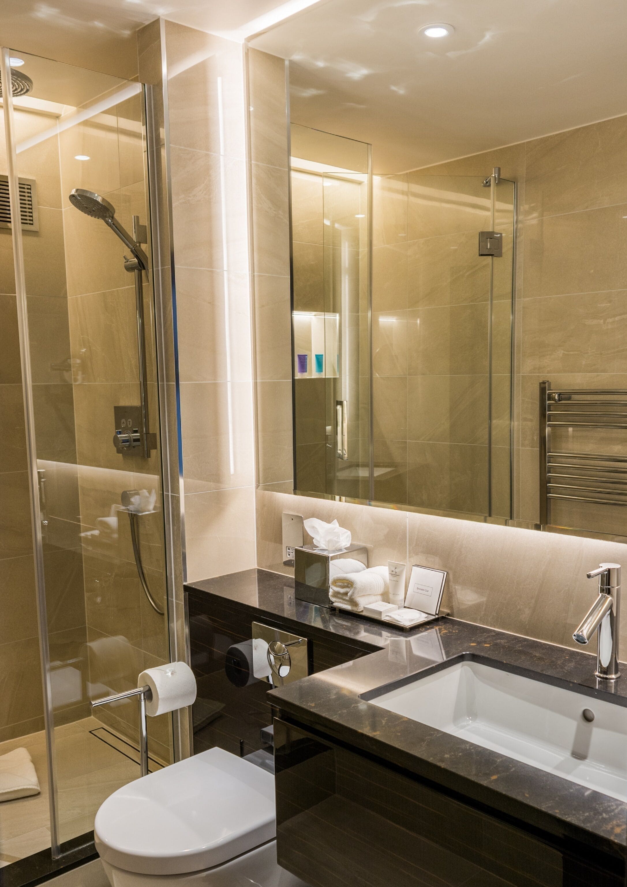 deluxe club room  | bathroom | designer toiletries, hair dryer, towels