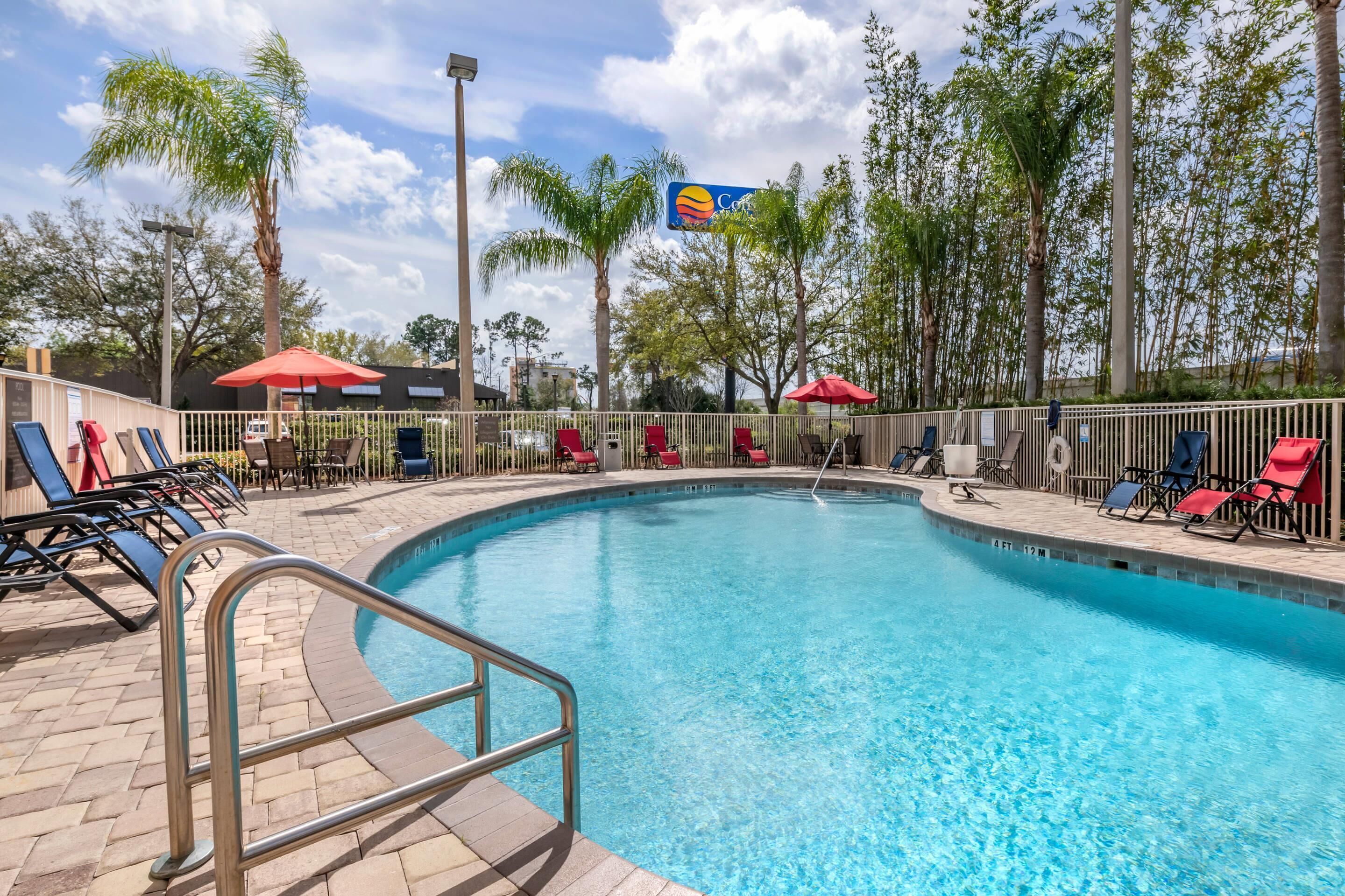 Outdoor pool, open 8:00 AM to 10:00 PM, pool umbrellas, pool loungers