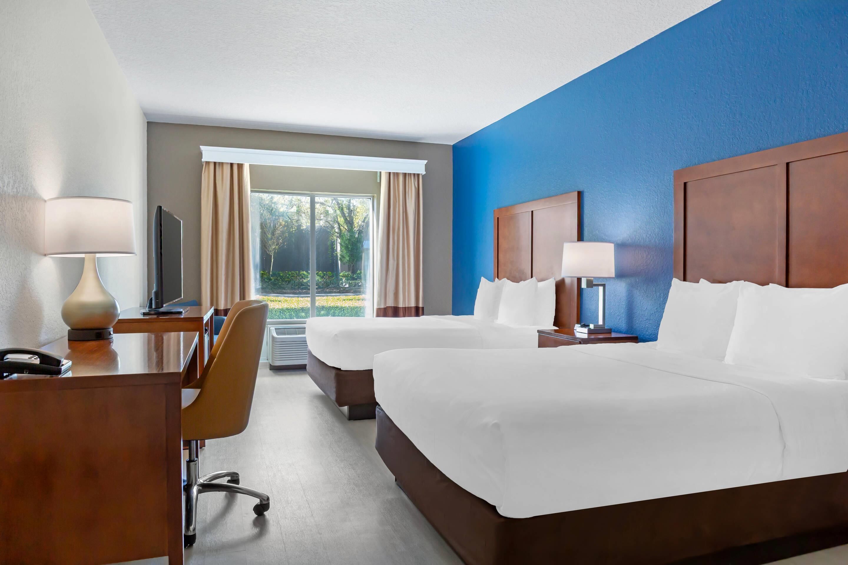 Business Room, 2 Queen Beds, Accessible, Non Smoking | Desk, laptop workspace, blackout curtains, iron/ironing board