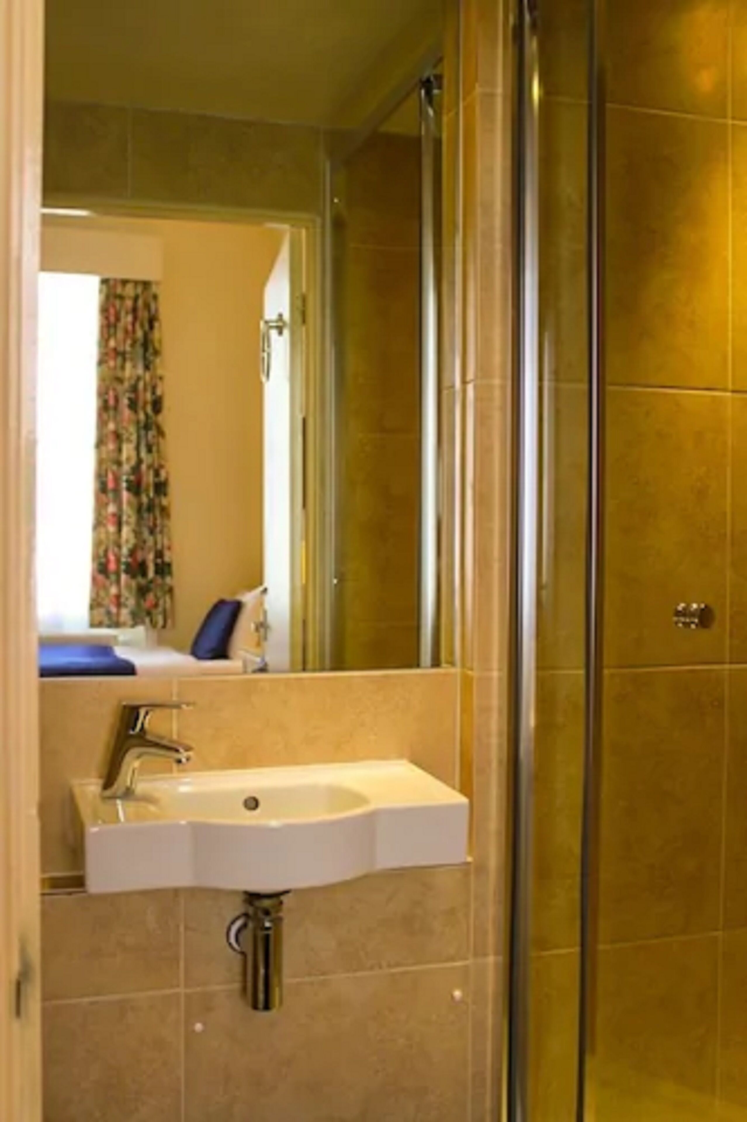 desk, laptop workspace, blackout curtains, iron/ironing board