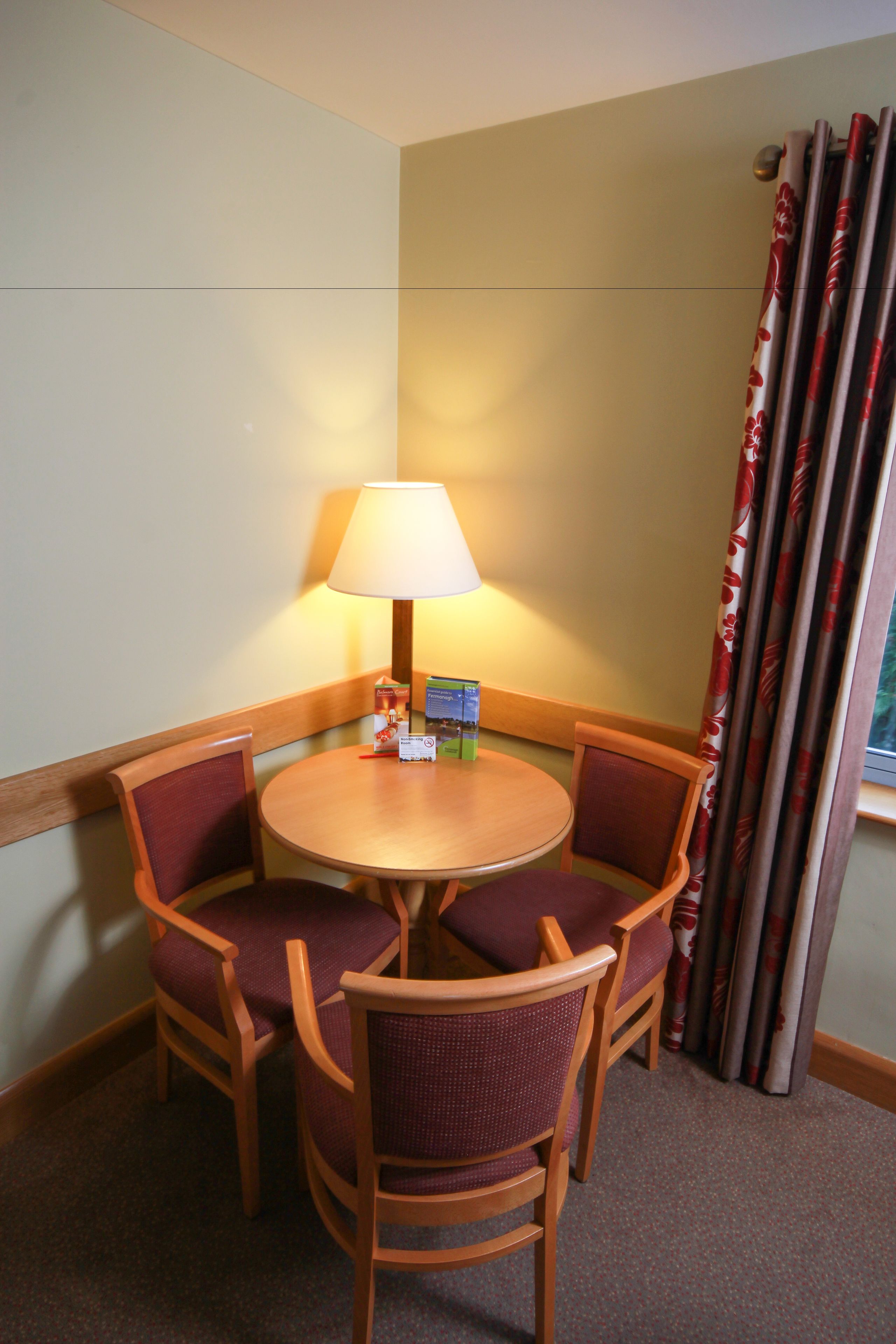 desk, blackout curtains, soundproofing, iron/ironing board