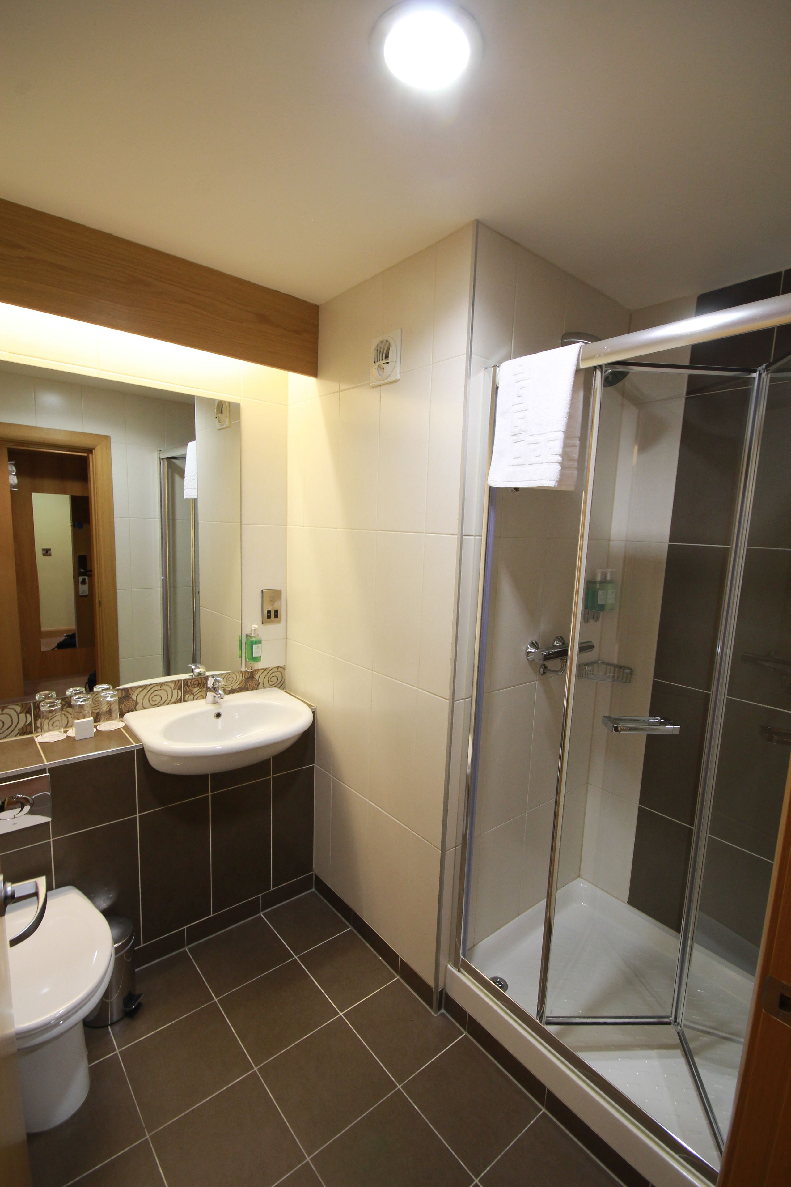 executive suite | bathroom | shower, hair dryer, towels