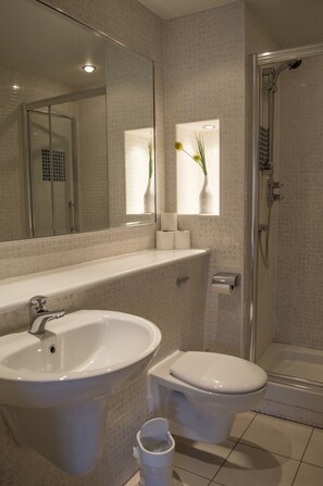 Regadera, amenidades de baño gratuitas, secadora de cabello, toallas