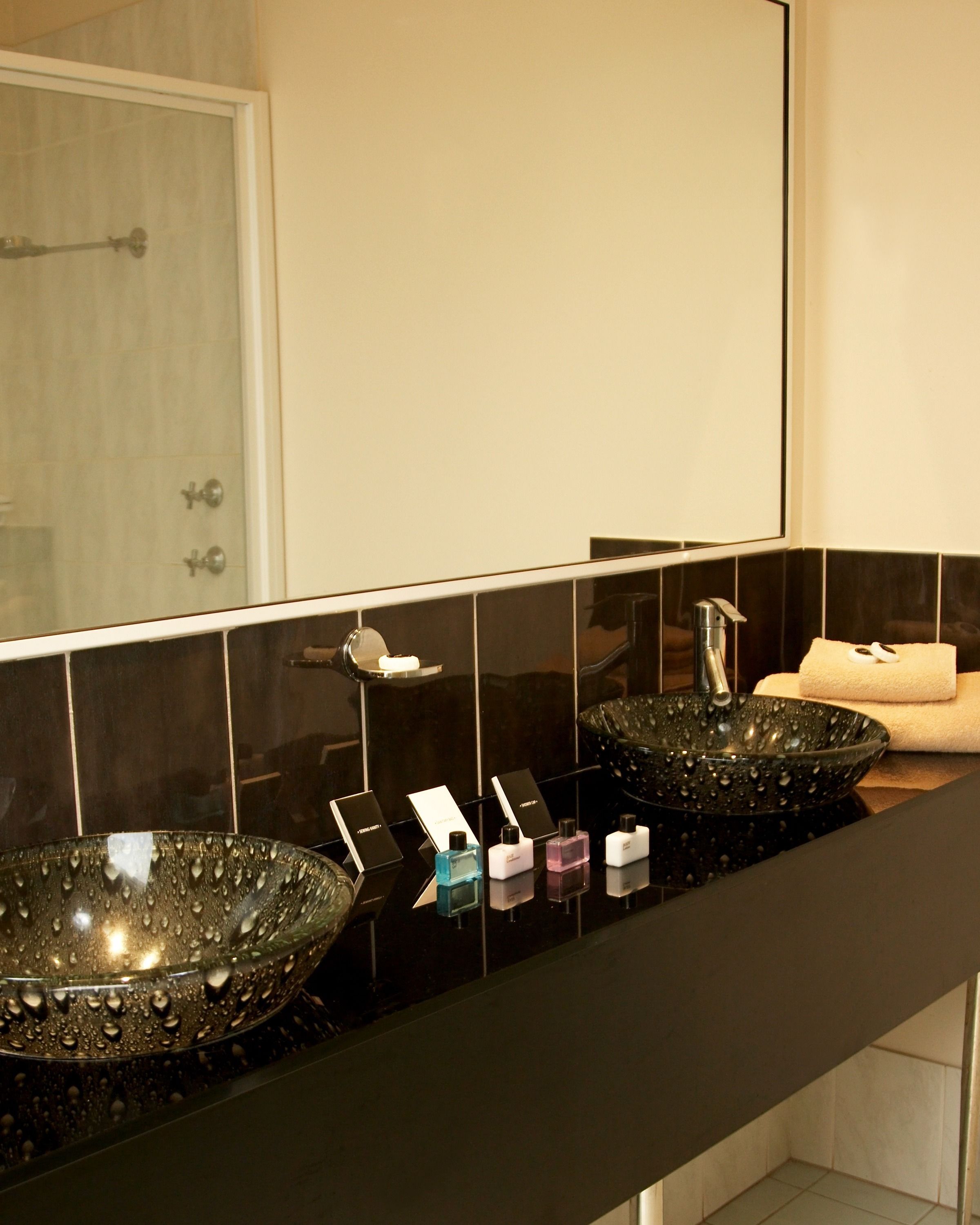 shower, free toiletries, hair dryer, towels