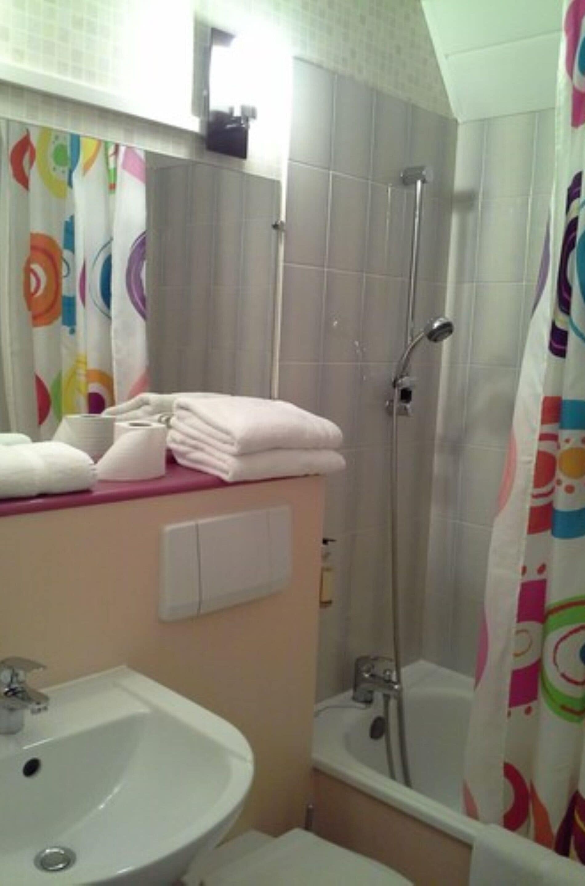 combined shower/bathtub, free toiletries, hair dryer, towels