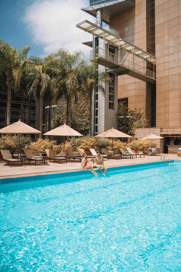 Indoor pool, outdoor pool, pool loungers