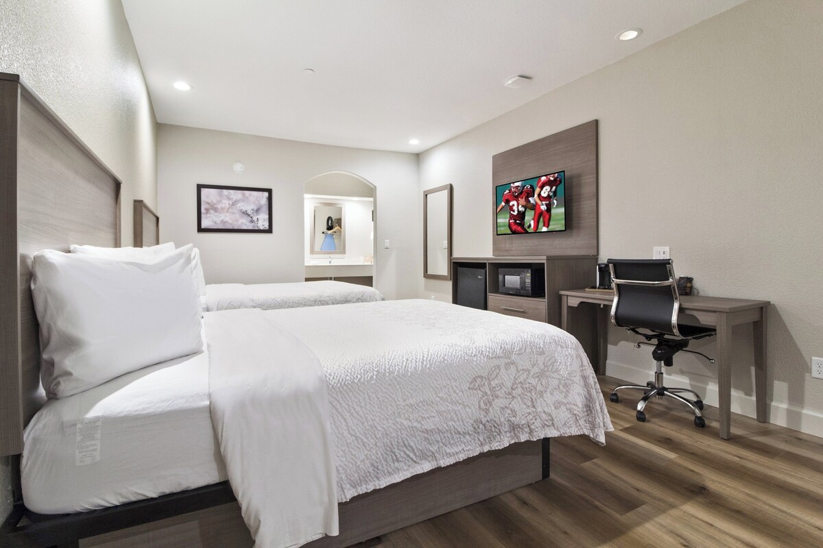 Premium Room, 2 Queen Beds (Upgraded Bedding & Snack, Smoke Free) | Desk, blackout drapes, iron/ironing board, cribs (free)