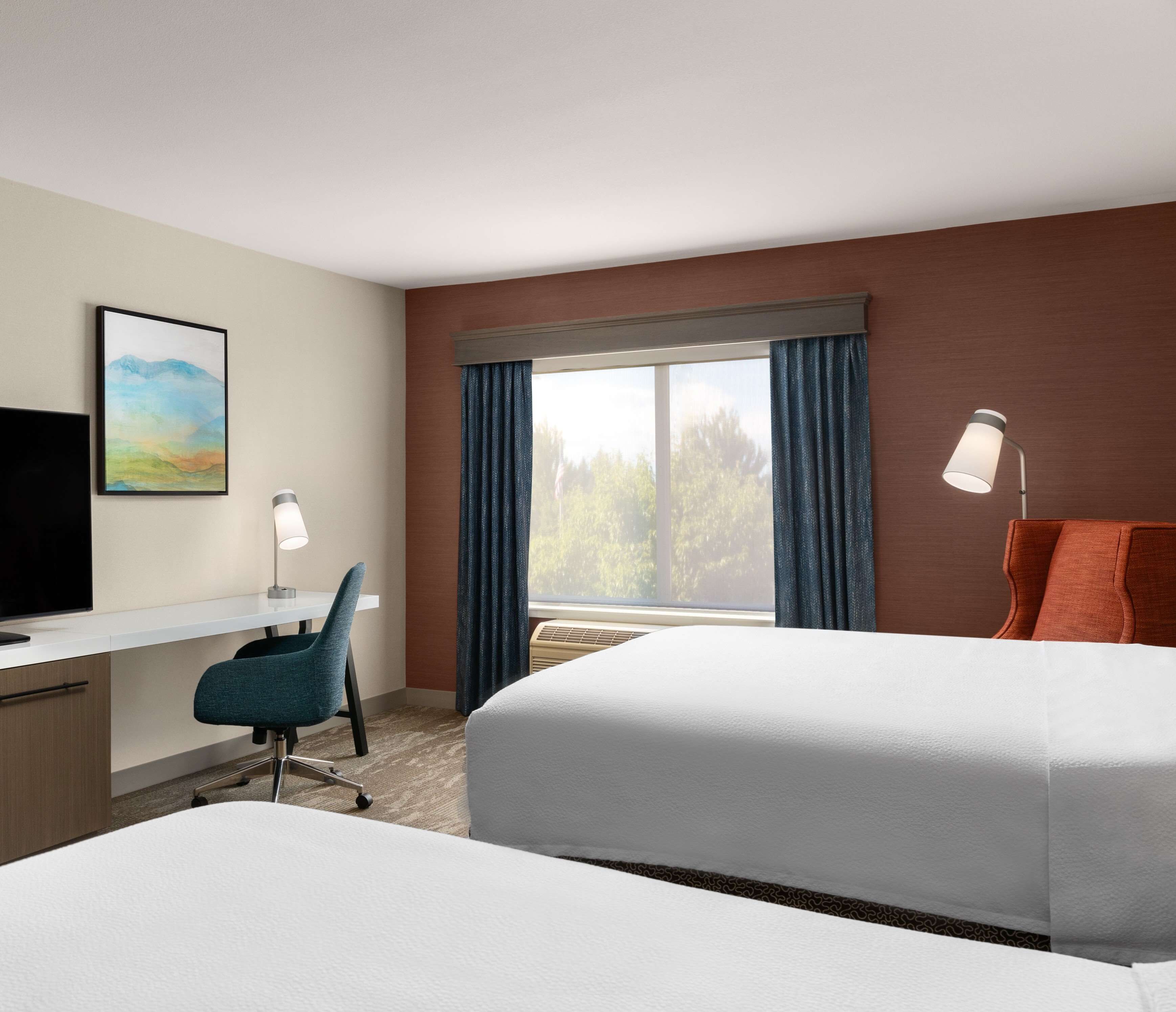 two queen beds evolution rm | in-room safe, desk, laptop workspace, iron/ironing board