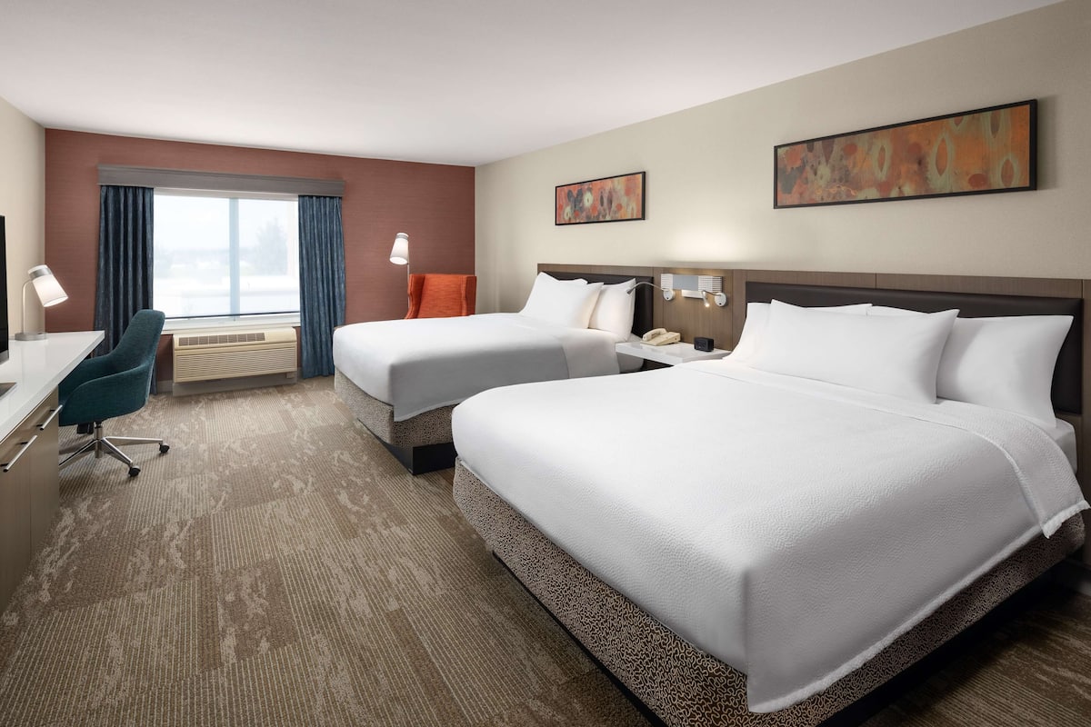 two queen beds evolution rm | in-room safe, desk, laptop workspace, iron/ironing board