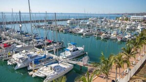 A marina with numerous boats docked. - The Westmarine Waterfront Hotel (La Paz)