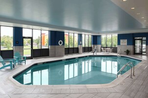 Indoor pool, open 9:00 AM to 9:00 PM, pool umbrellas, sun loungers