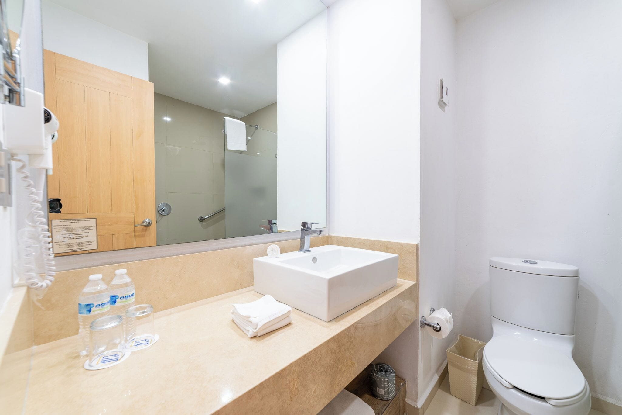 shower, free toiletries, hair dryer, towels