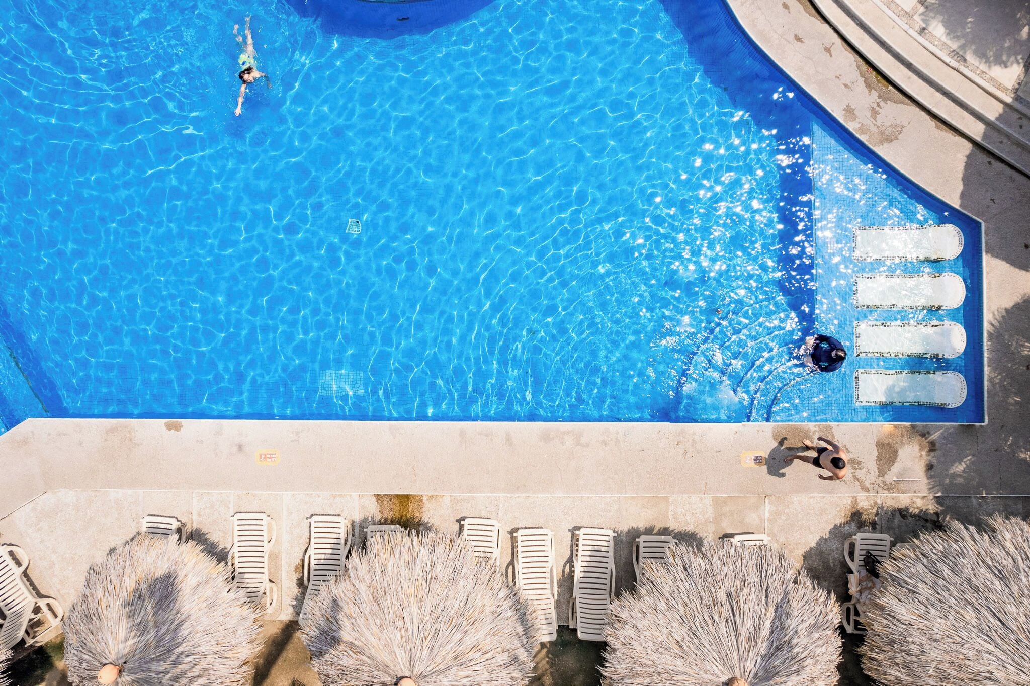 2 outdoor pools, open 9:00 AM to 9:00 PM, pool umbrellas, sun loungers