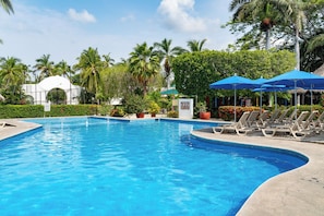 2 outdoor pools, open 9:00 AM to 9:00 PM, pool umbrellas, sun loungers