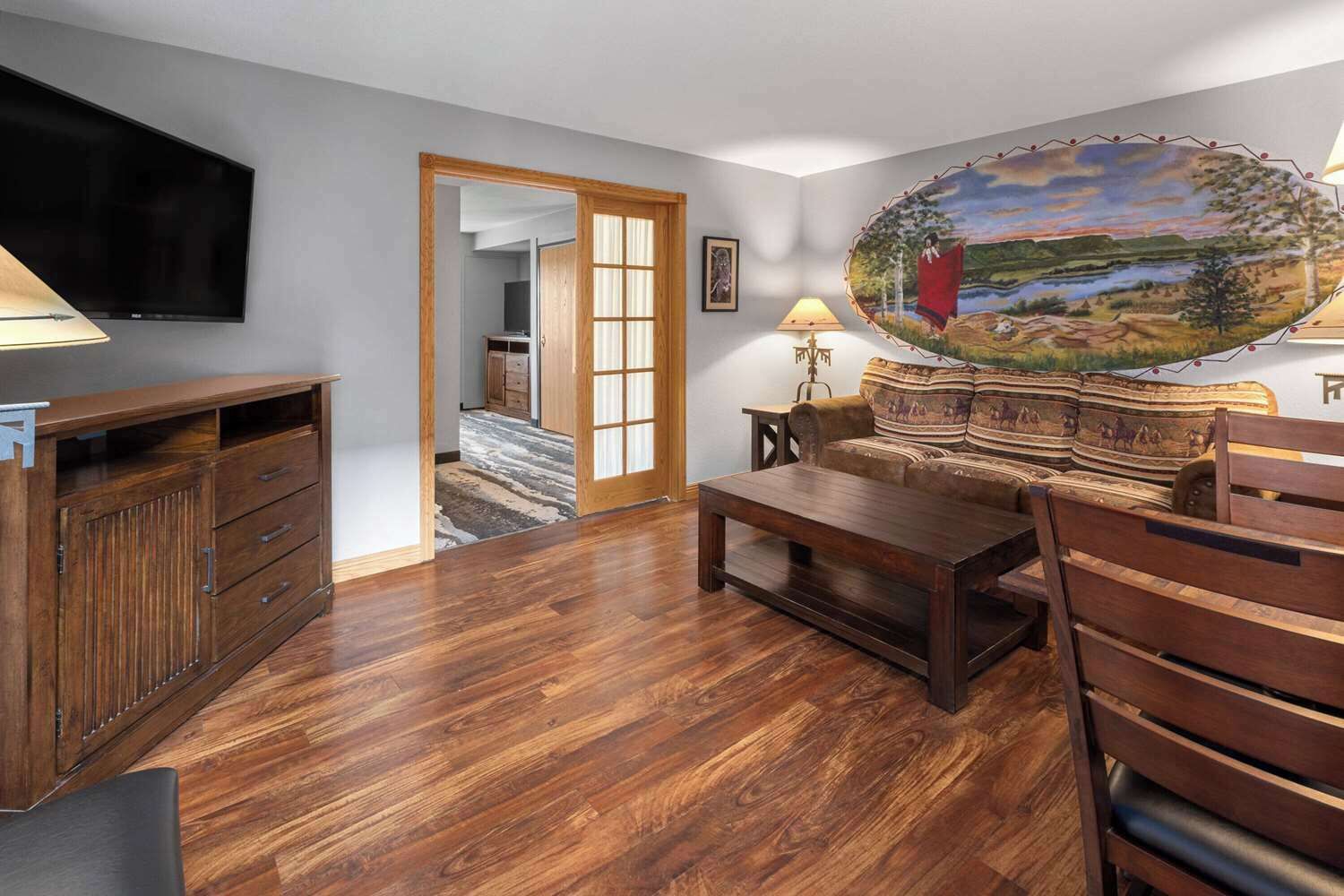 Flat-screen TV, DVD player