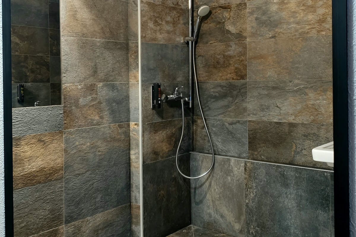 chambre double à mobilité réduite côté mont-blanc / double room pmr mont-blanc side | accessible bathroom