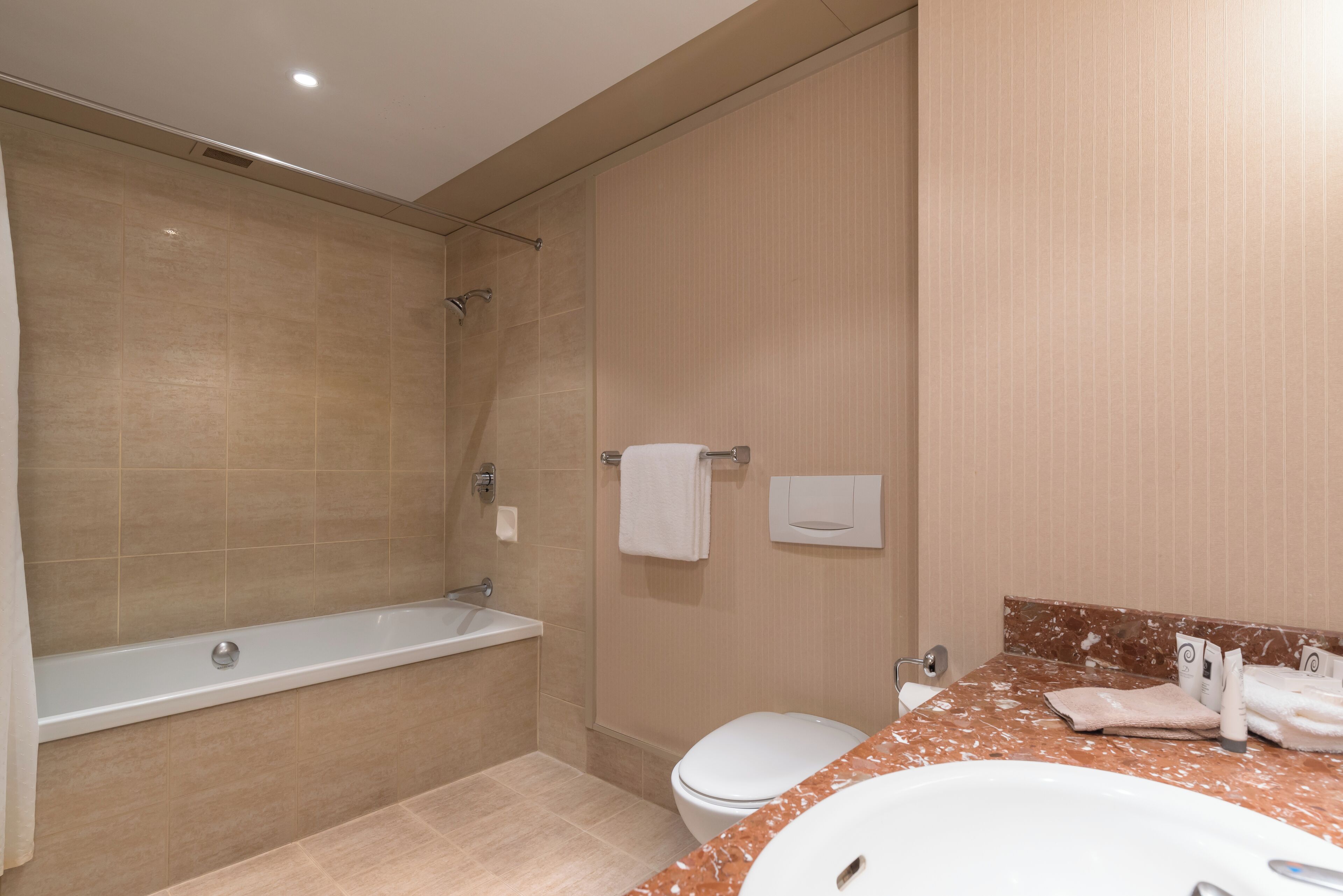 junior suite | bathroom | combined shower/bathtub, free toiletries, hair dryer, towels