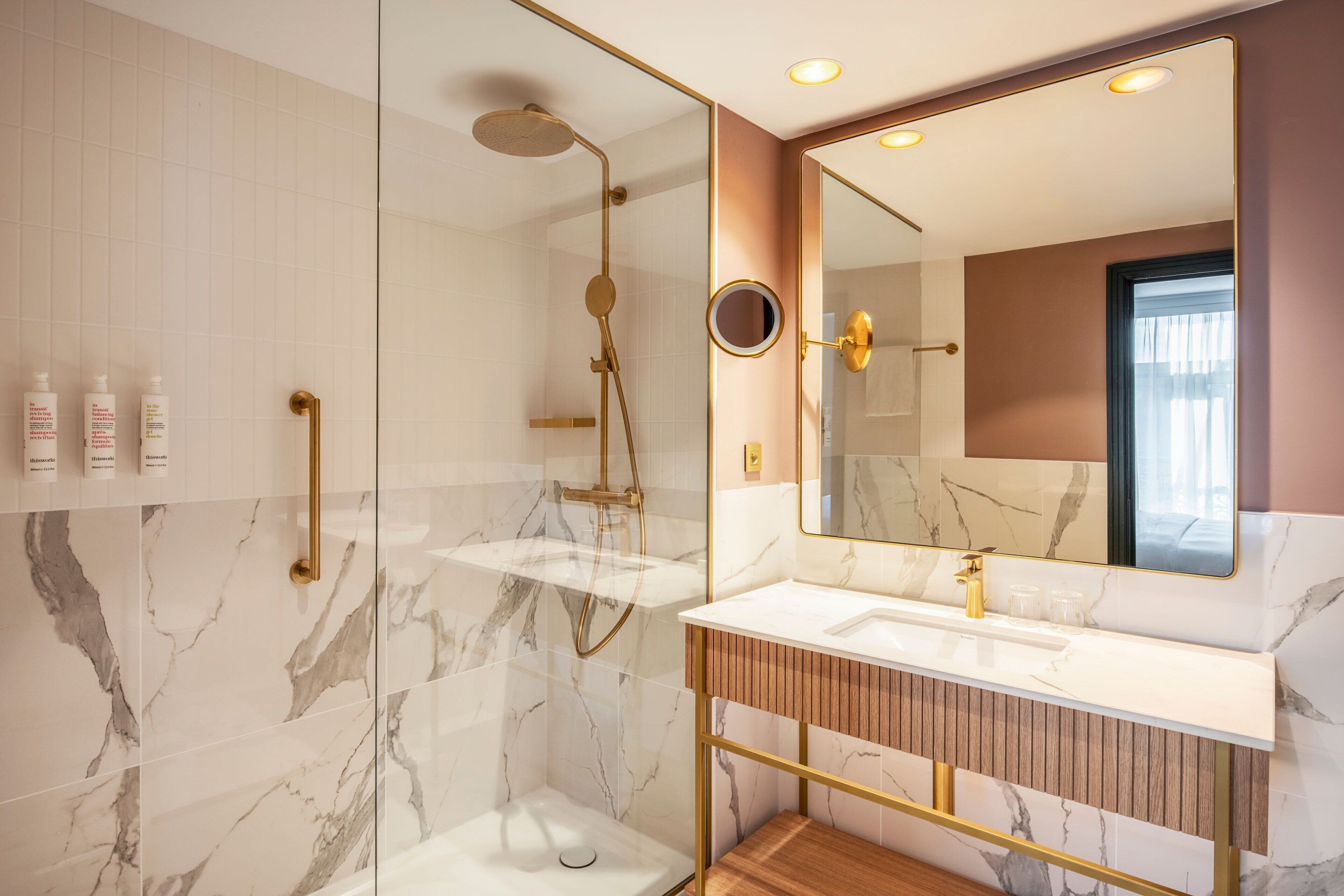 shower, free toiletries, hair dryer, bathrobes