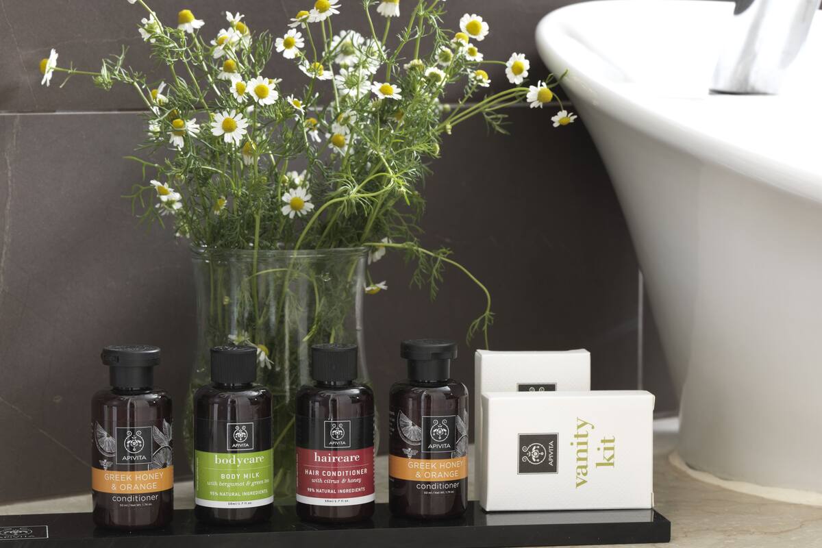 shower, designer toiletries, hair dryer, bathrobes