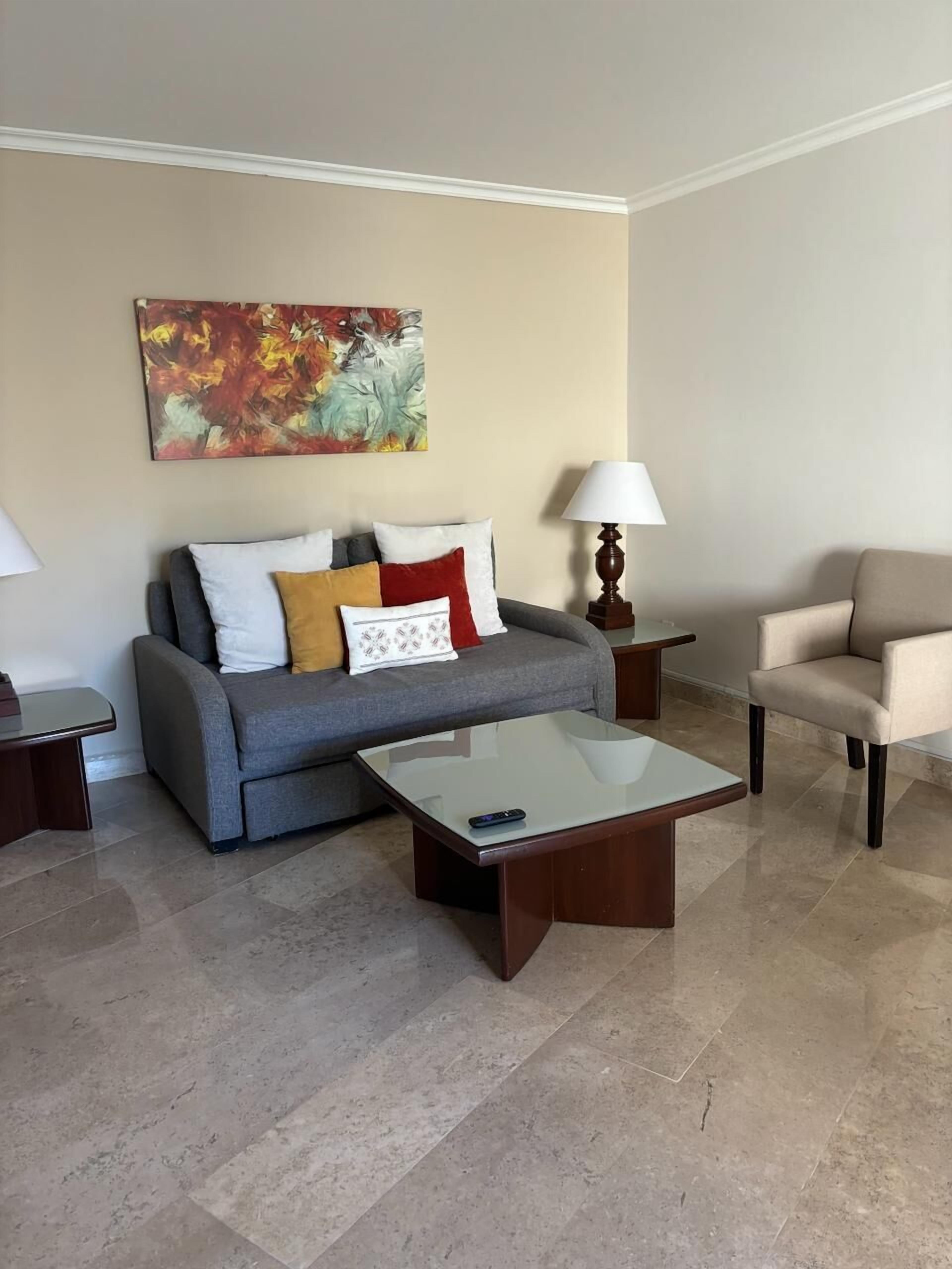 senior double room | living area | 43-inch flat-screen tv with cable channels, tv