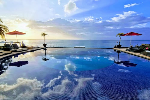 Outdoor pool, pool umbrellas, pool loungers