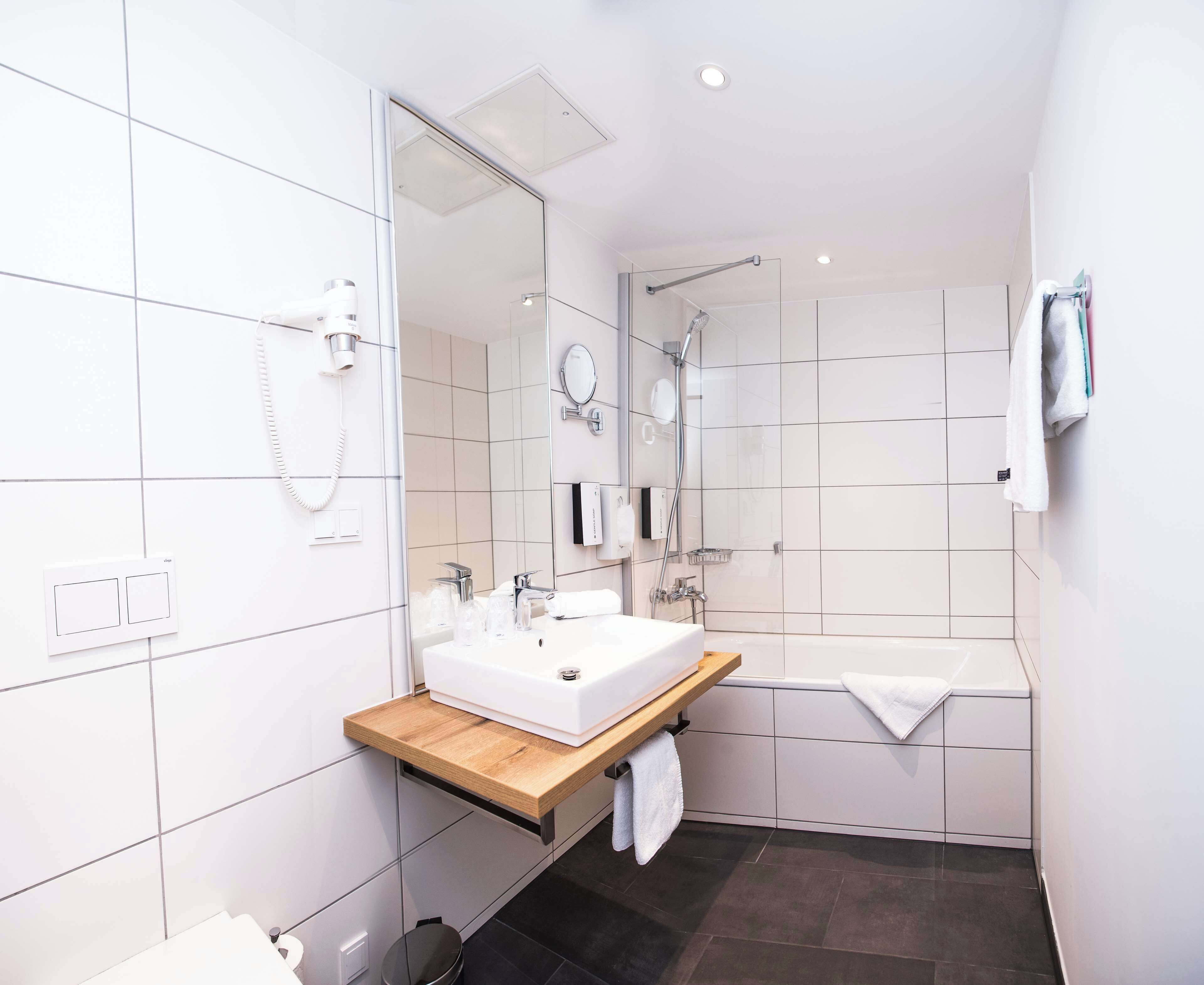 eco-friendly toiletries, hair dryer, bathrobes, bidet