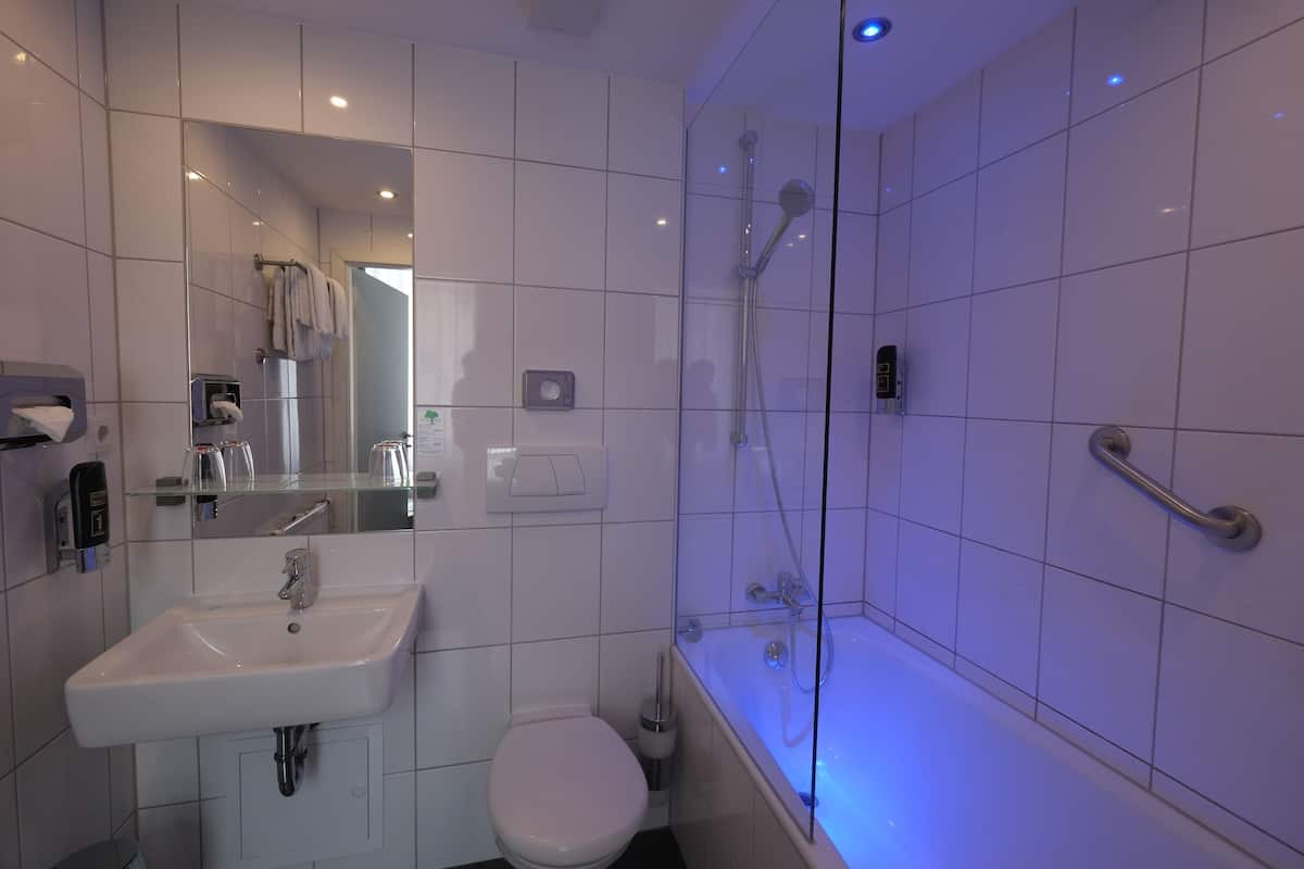 free toiletries, hair dryer, towels