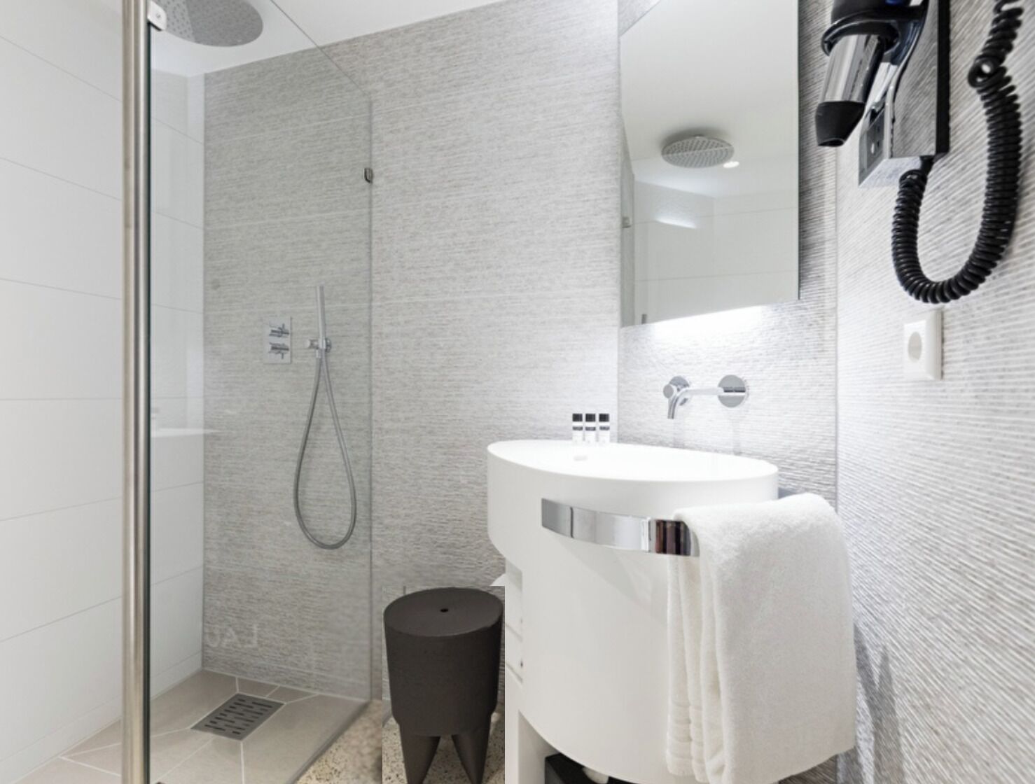 free toiletries, hair dryer, towels