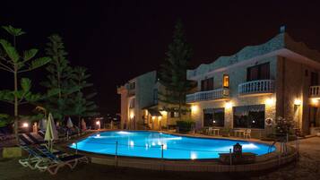 حمّام سباحة خارجي موسمي، حمّام سباحة على السطح، مظلات على حمّام السباحة