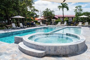 Outdoor pool, pool loungers
