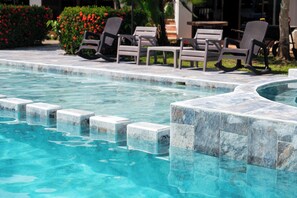 Outdoor pool, sun loungers