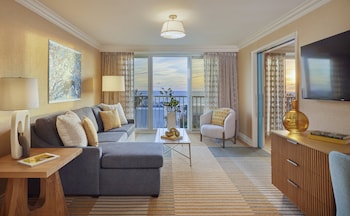 Hotel amenities such as safe, desk and work area at Viceroy Santa Monica