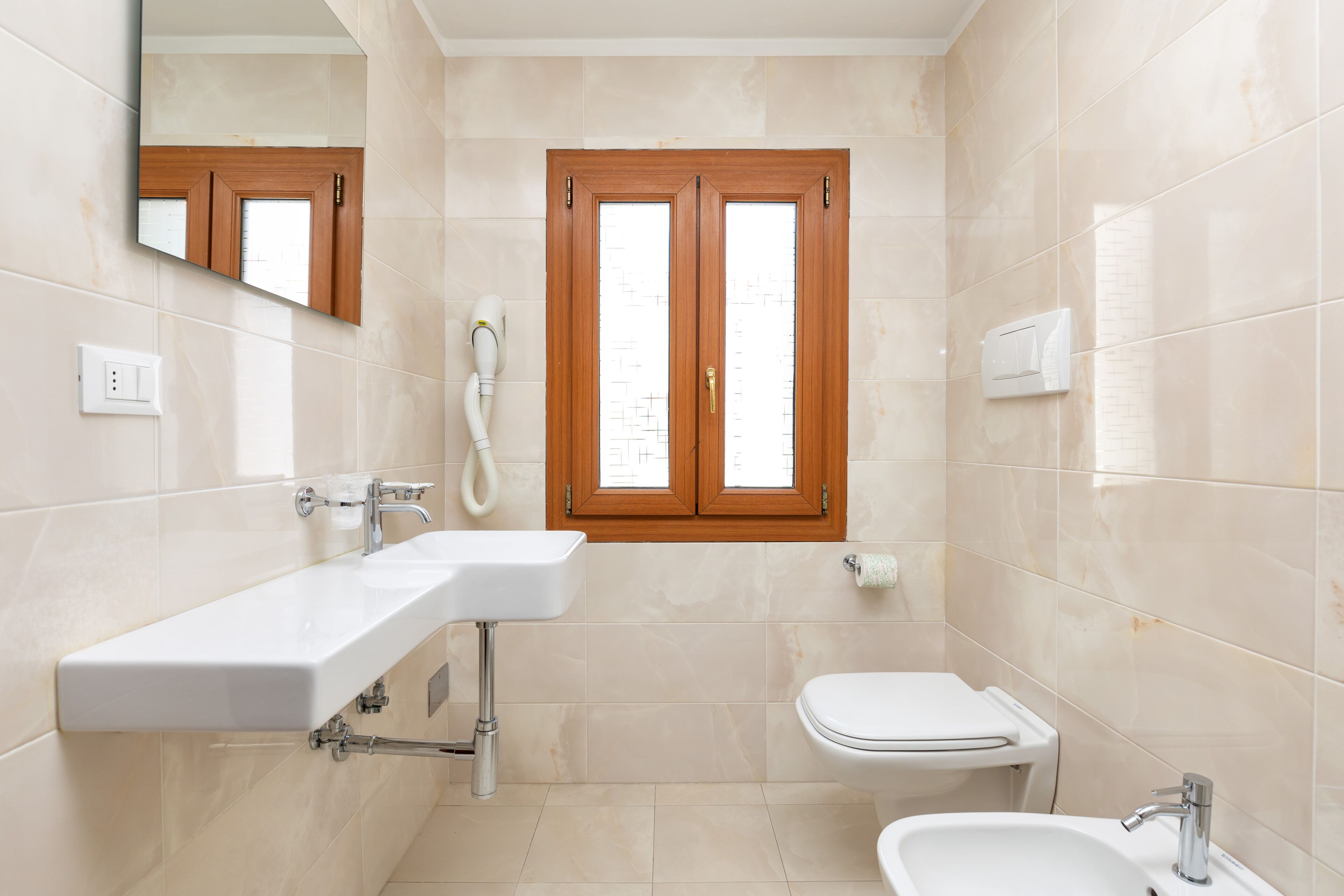 free toiletries, hair dryer, towels