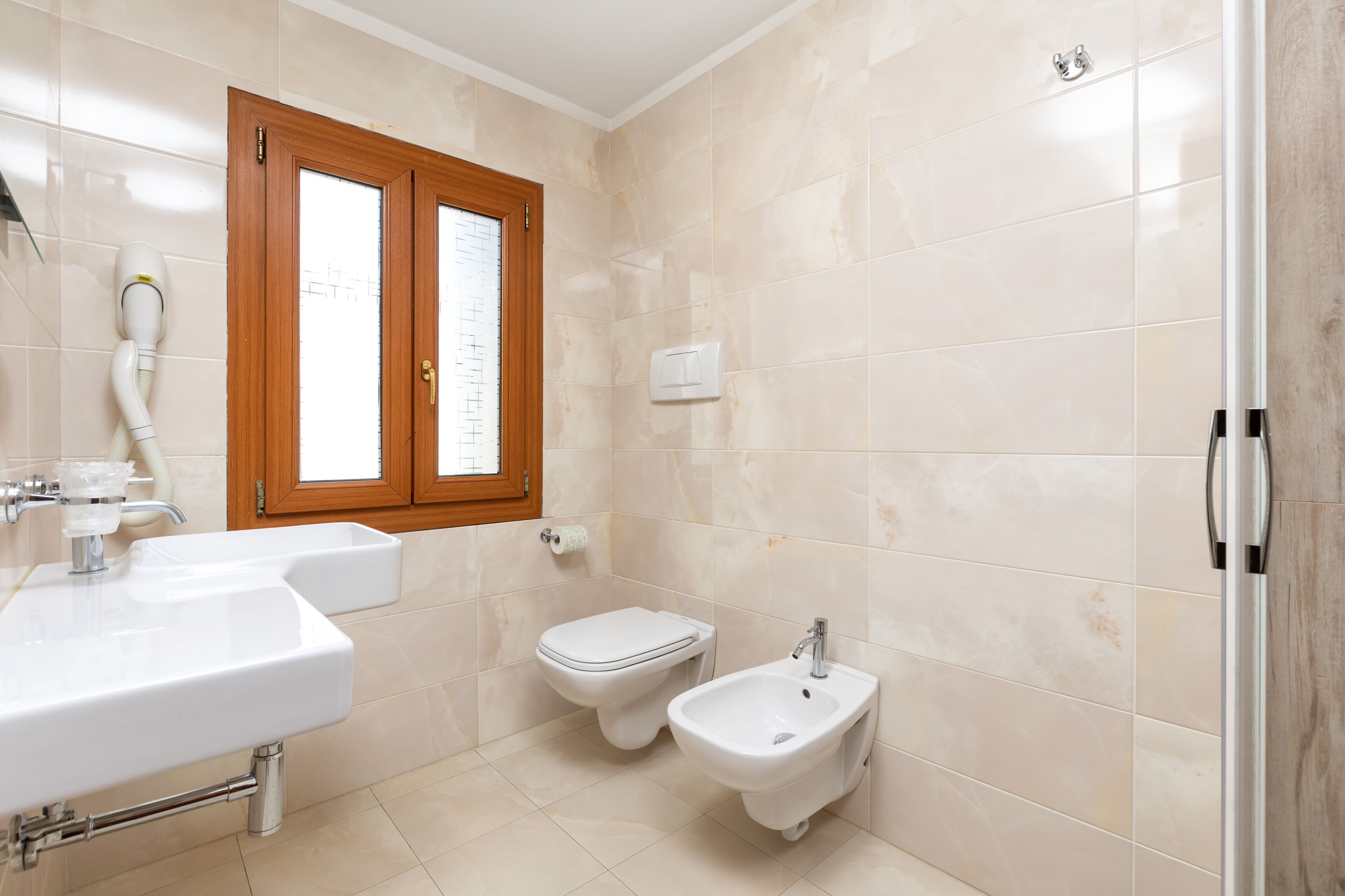 free toiletries, hair dryer, towels