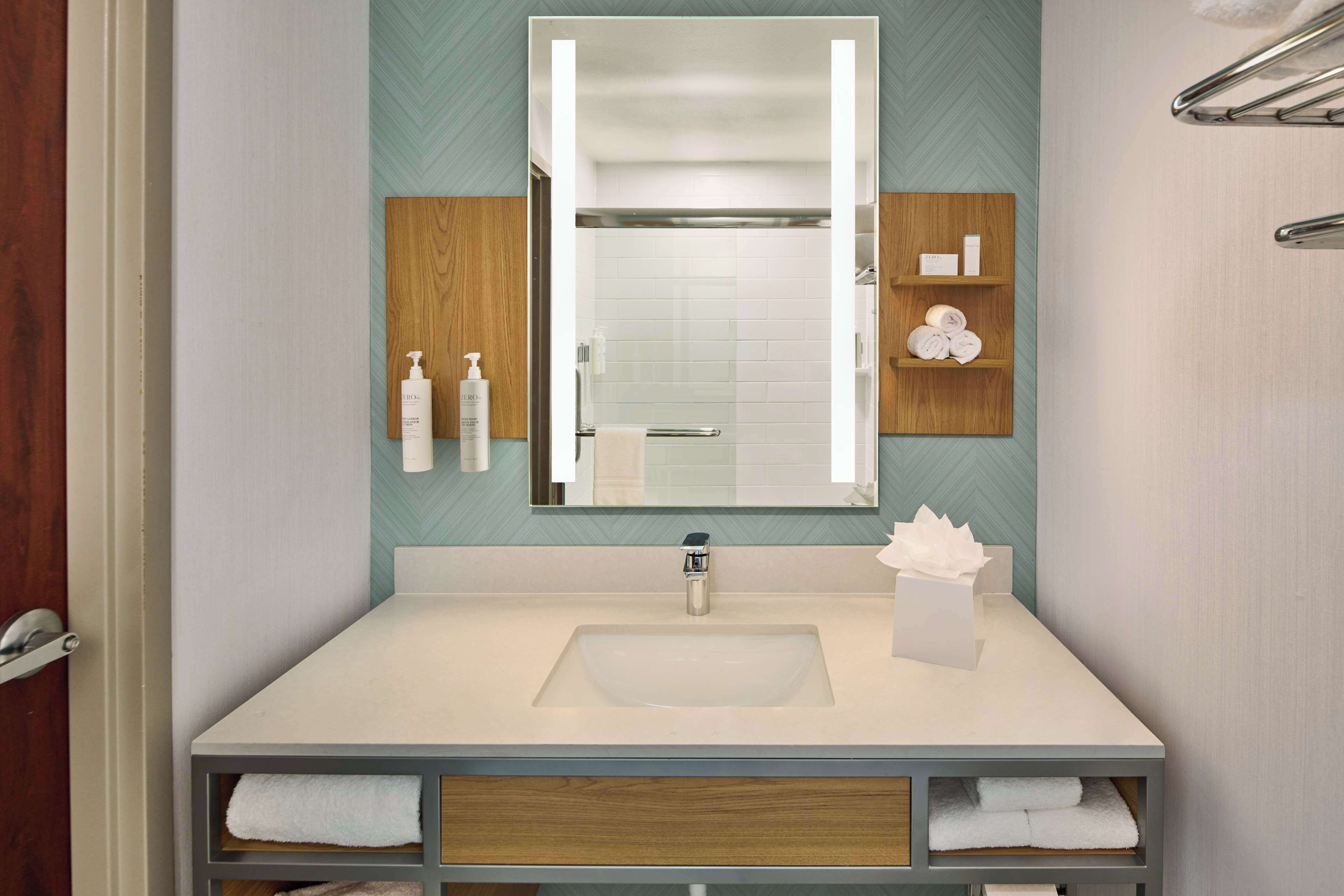 combined shower/bathtub, free toiletries, hair dryer, towels