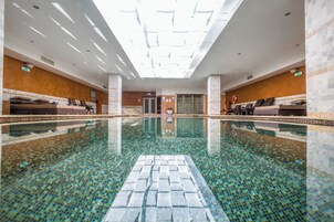 Indoor pool, outdoor pool, sun loungers