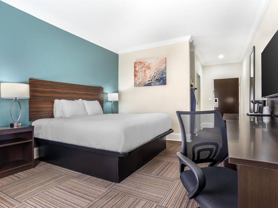 Standaard kamer, 1 kingsize bed, toegankelijk voor mindervaliden, bad | Een bureau, een laptopwerkplek, een strijkplank/strijkijzer, gratis wifi