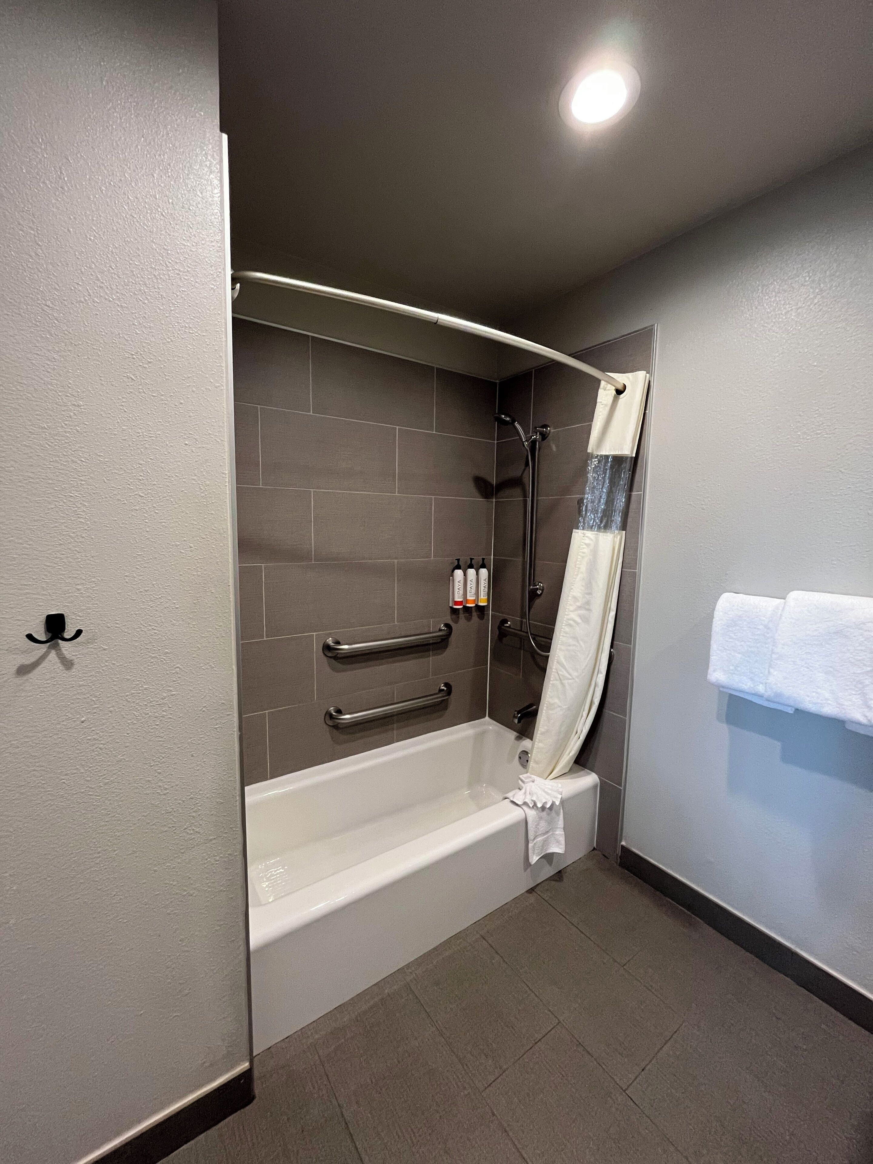 accessible king | bathroom | free toiletries, hair dryer, towels, soap