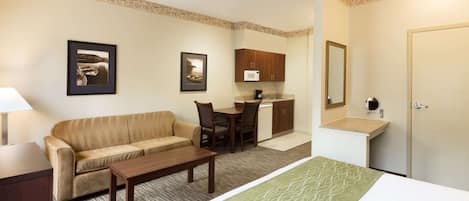 Hypo-allergenic bedding, in-room safe, blackout curtains