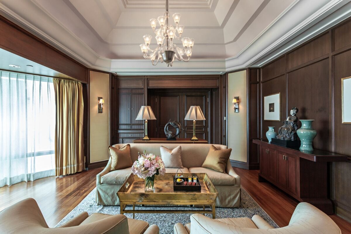 suite (the peninsula) | living area | 40-inch led tv with satellite channels, tv, dvd player
