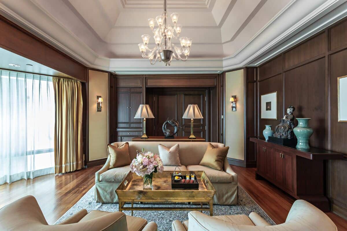 suite (the peninsula) | living area | 40-inch led tv with satellite channels, tv, dvd player