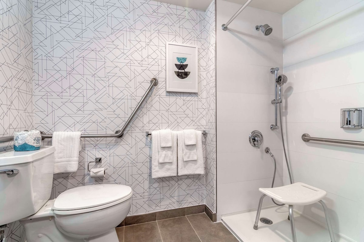 room, 1 king bed, accessible, non smoking | bathroom | combined shower/bathtub, free toiletries, hair dryer, towels