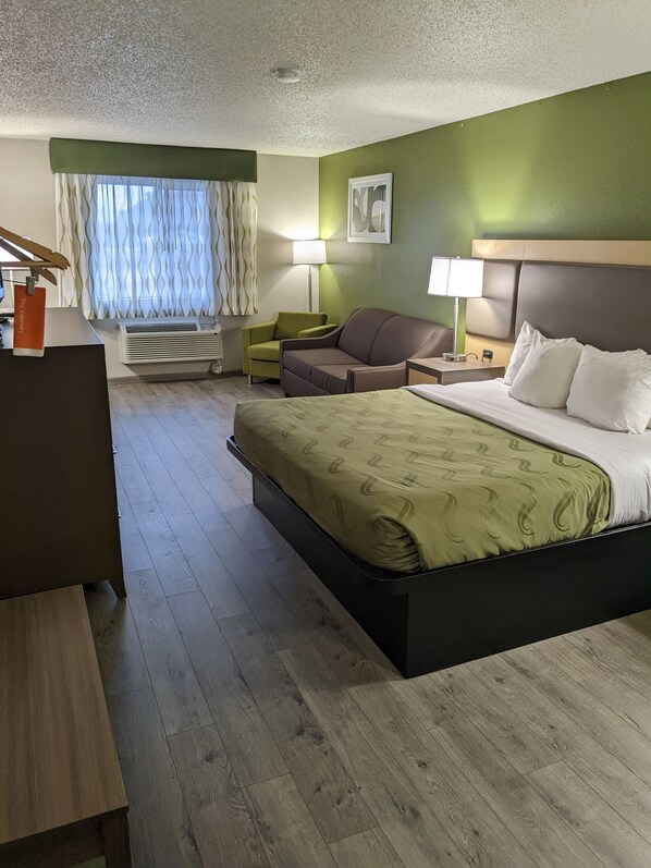 Premium bedding, desk, blackout curtains, iron/ironing board